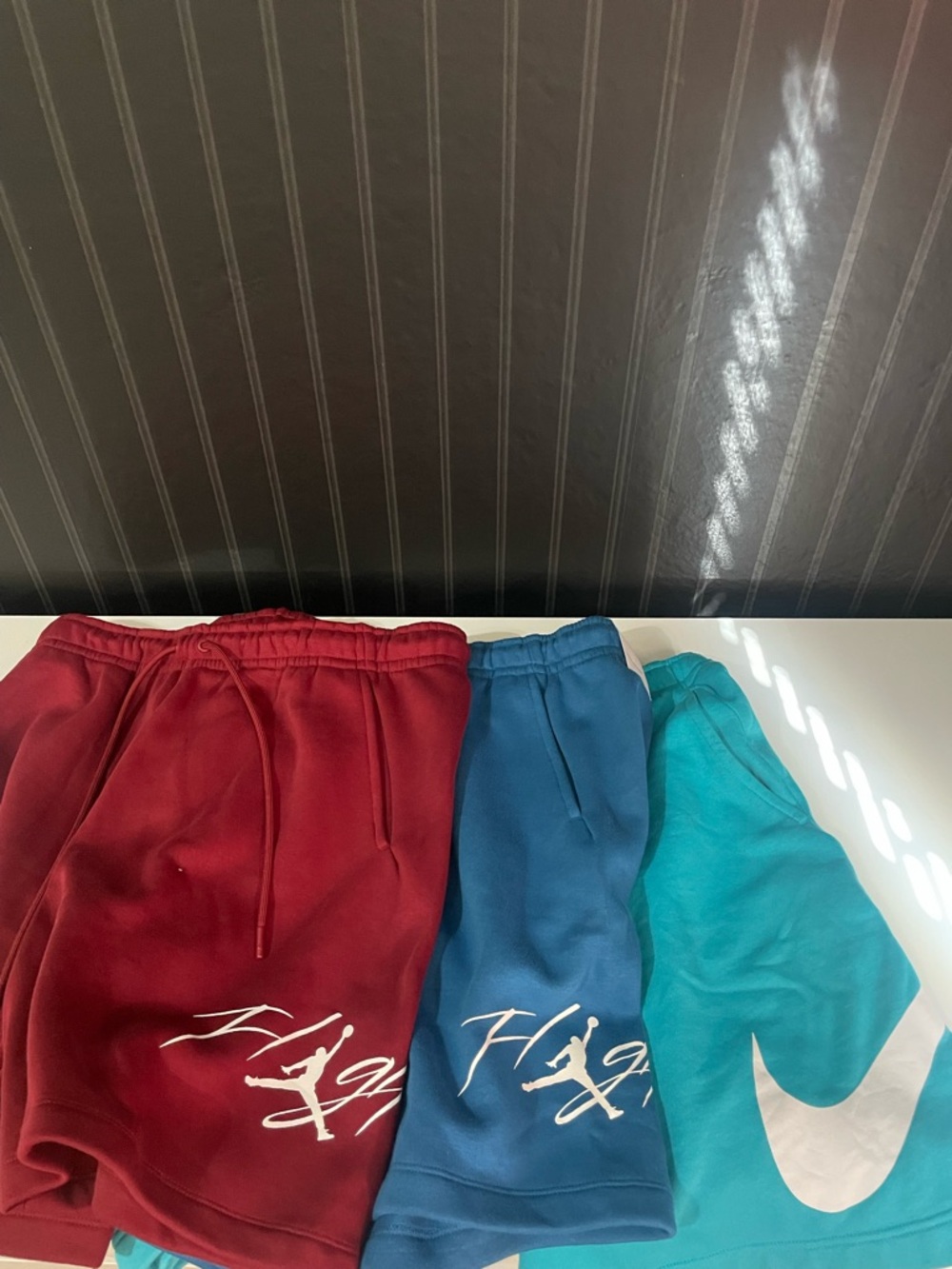 Jordan(NWT) and Nike(USED) Men's Athletic Shorts Trio - Burgundy, Blue, Teal